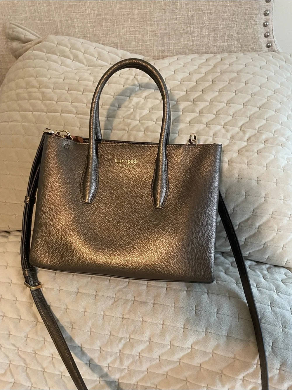 kate spade metallic bronze sachel cross body with detachable strap